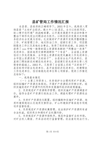 县矿管局工作情况汇报