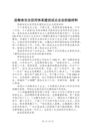 县粮食安全信用体系建设试点企业经验材料