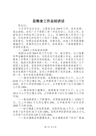 县粮食工作总结致辞