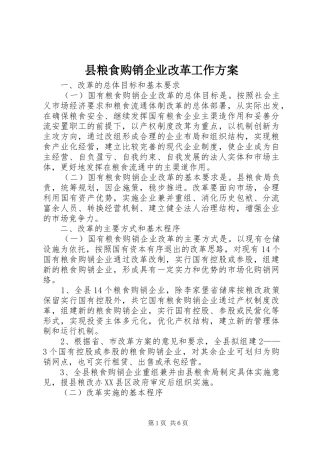 县粮食购销企业改革工作方案