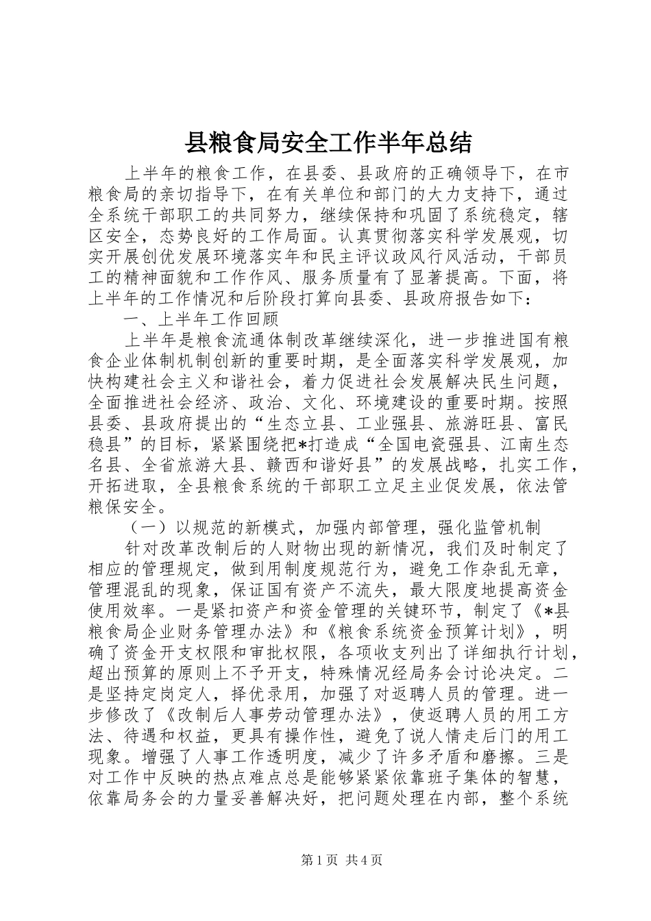 县粮食局安全工作半年总结_第1页