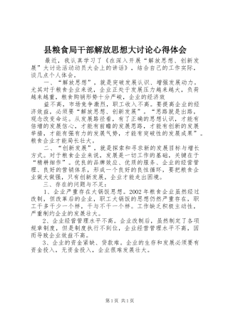 县粮食局干部解放思想大讨论心得体会