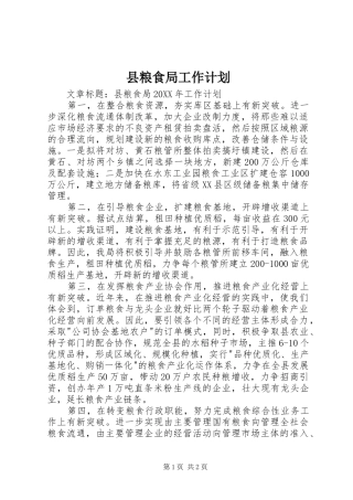 县粮食局工作计划