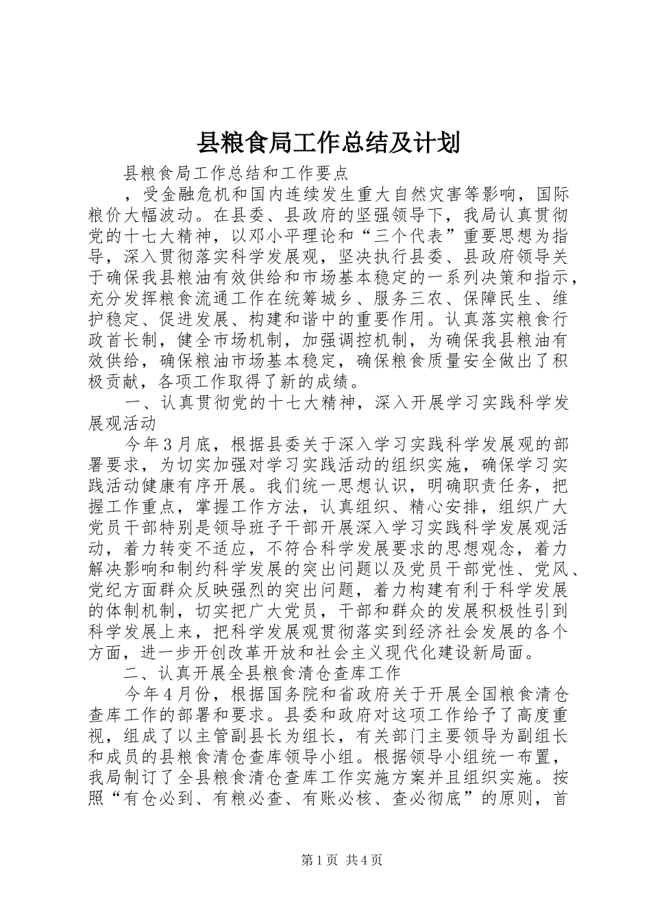 县粮食局工作总结及计划_第1页