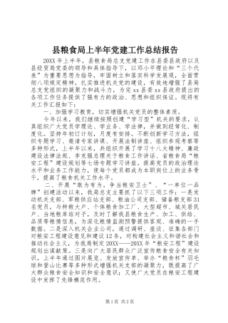 县粮食局上半年党建工作总结报告