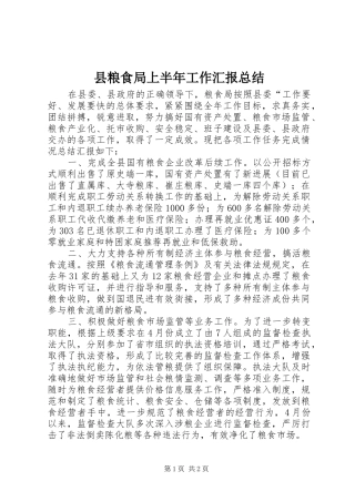 县粮食局上半年工作汇报总结