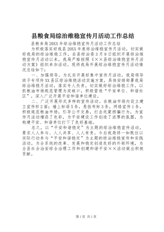 县粮食局综治维稳宣传月活动工作总结