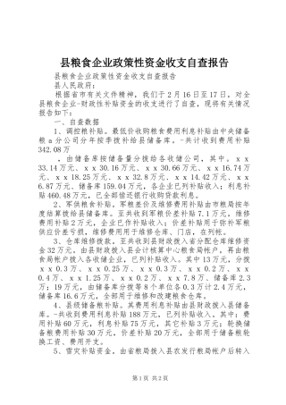 县粮食企业政策性资金收支自查报告