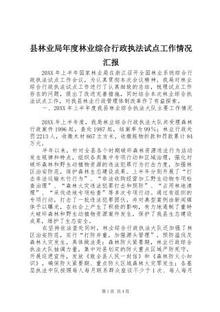 县林业局年度林业综合行政执法试点工作情况汇报