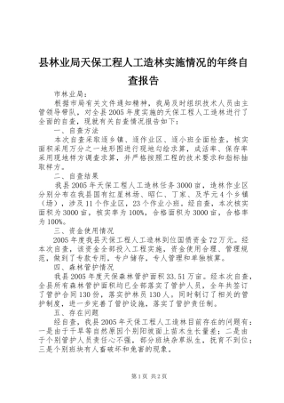 县林业局天保工程人工造林实施情况的年终自查报告