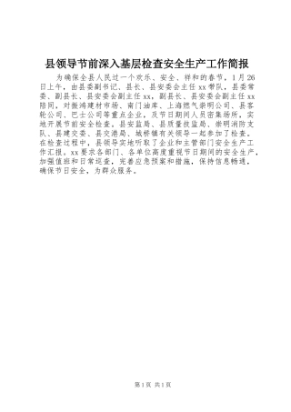 县领导节前深入基层检查安全生产工作简报