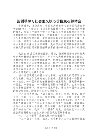 县领导学习社会主义核心价值观心得体会