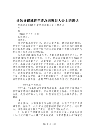 县领导在城管年终总结表彰大会上的致辞