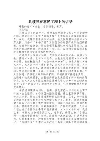 县领导在惠民工程上的致辞