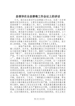 县领导在全县禁毒工作会议上的致辞