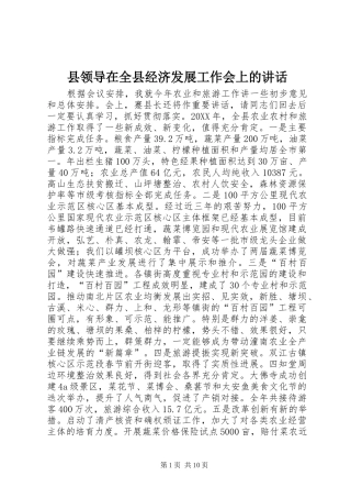 县领导在全县经济发展工作会上的致辞