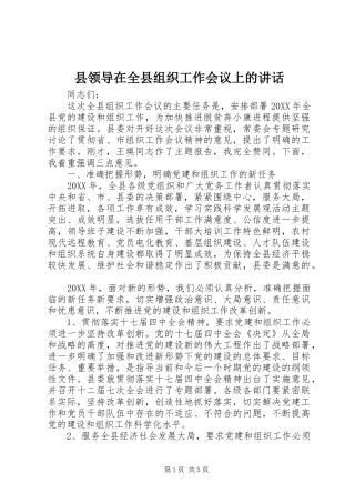 县领导在全县组织工作会议上的致辞