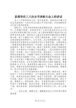 县领导在三八妇女节表彰大会上的致辞