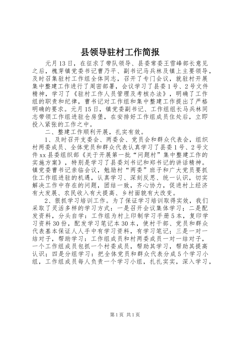 县领导驻村工作简报_第1页