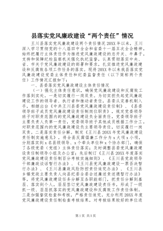 县落实党风廉政建设两个责任情况
