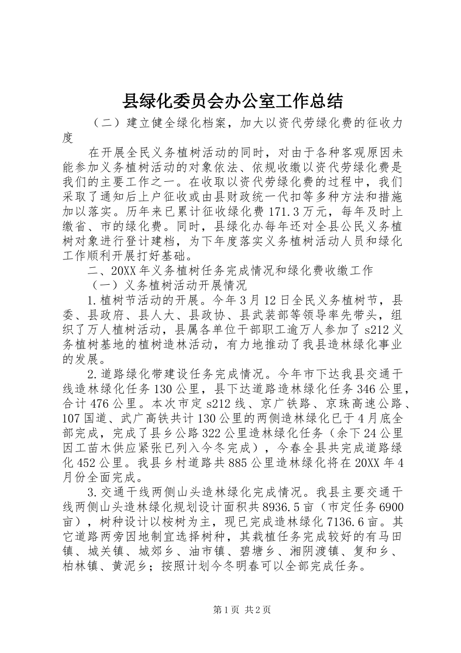 县绿化委员会办公室工作总结_第1页