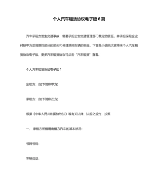 个人汽车租赁合同电子版6篇