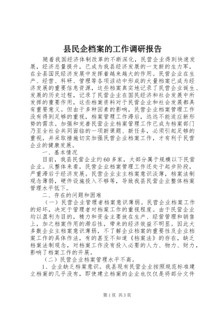 县民企档案的工作调研报告
