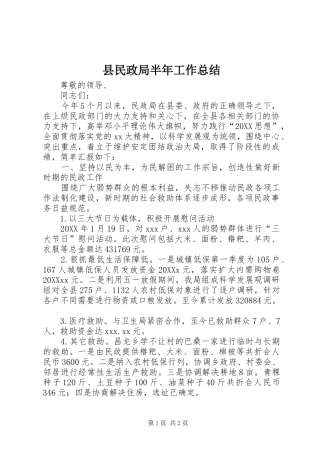 县民政局半年工作总结