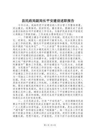 县民政局副局长平安建设述职报告