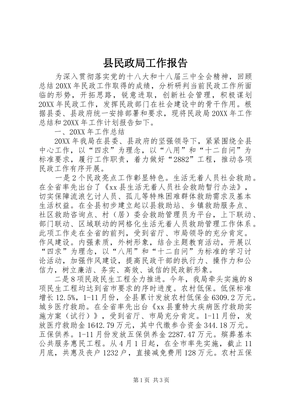 县民政局工作报告_第1页