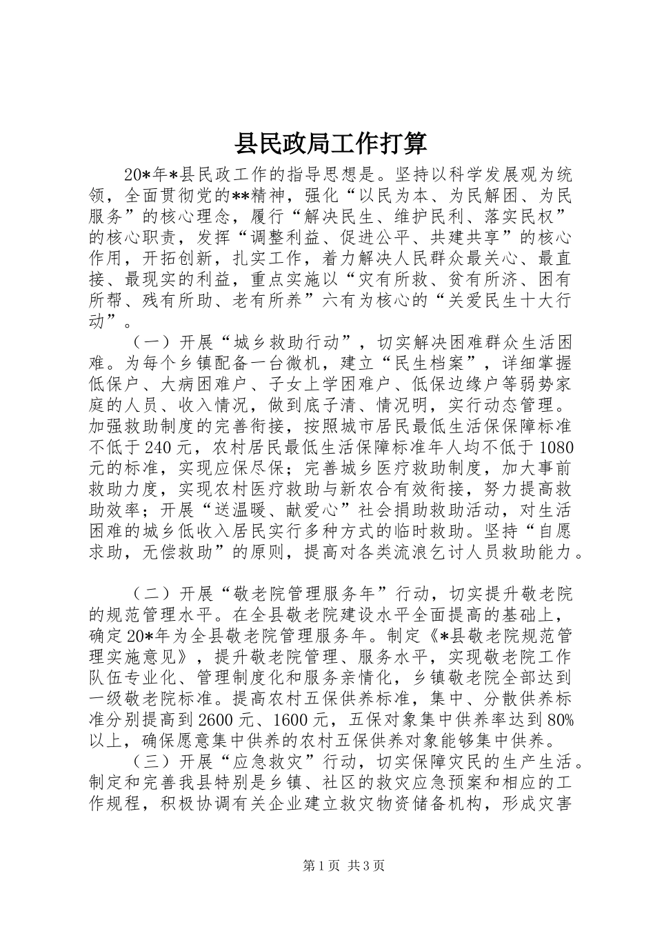 县民政局工作打算_第1页