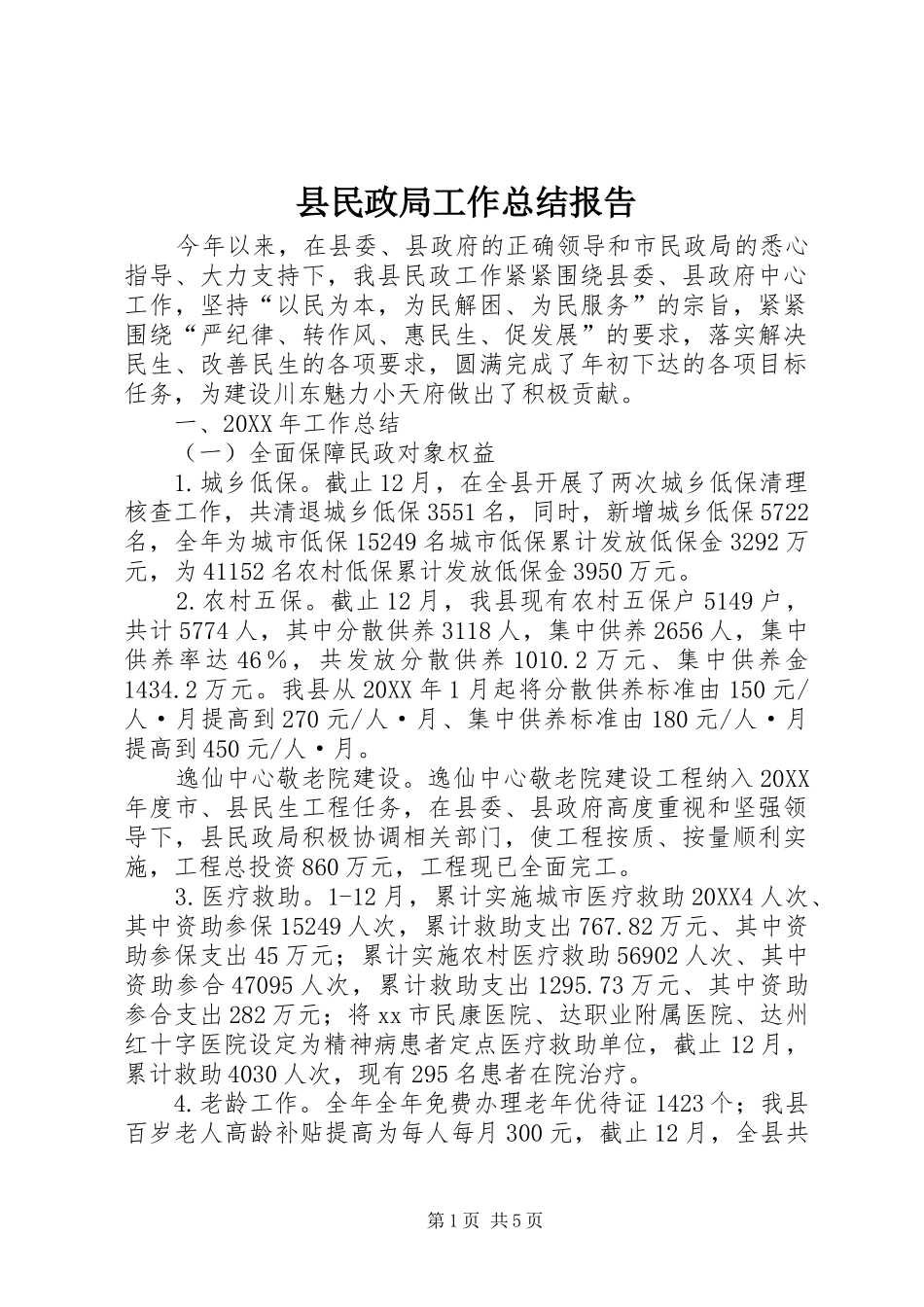 县民政局工作总结报告_第1页