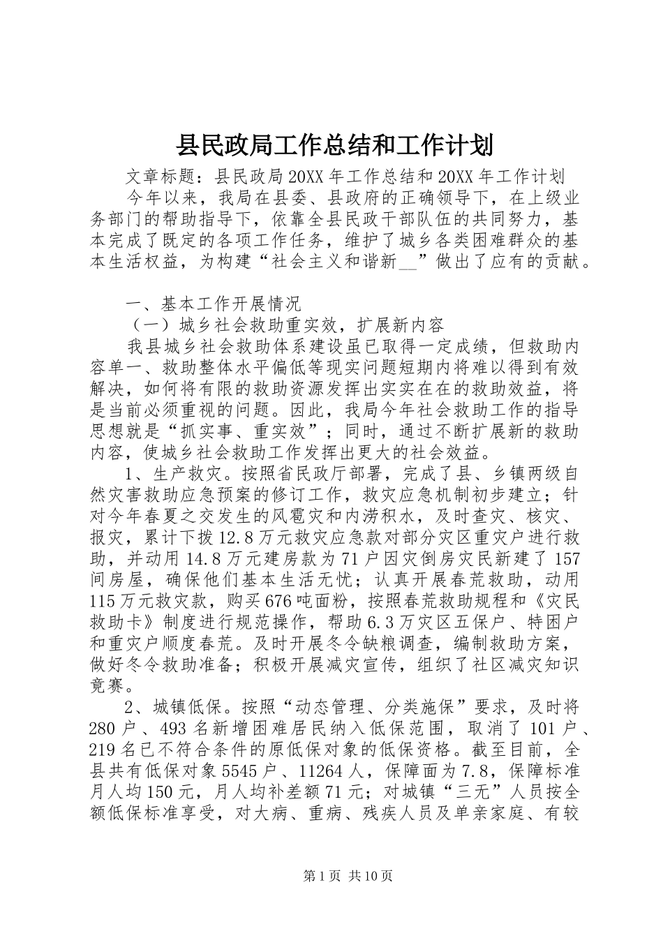 县民政局工作总结和工作计划_第1页