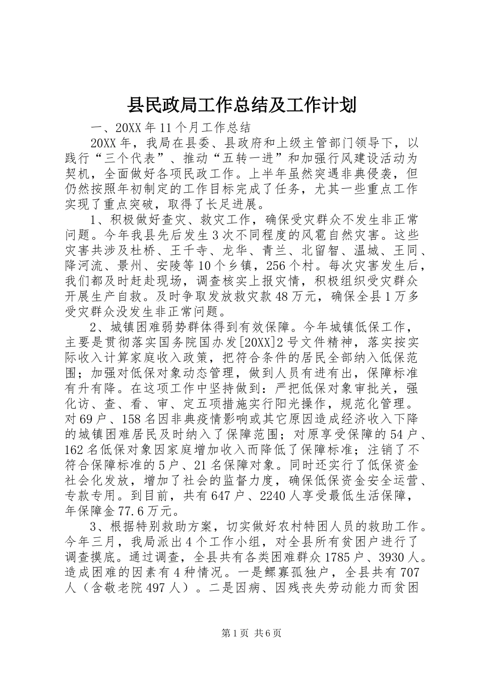 县民政局工作总结及工作计划_第1页