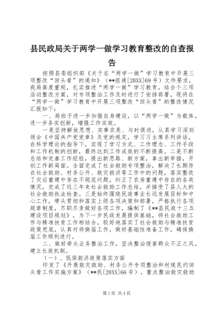 县民政局关于两学一做学习教育整改的自查报告