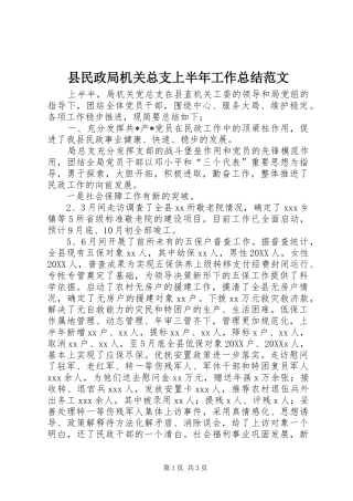 县民政局机关总支上半年工作总结范文
