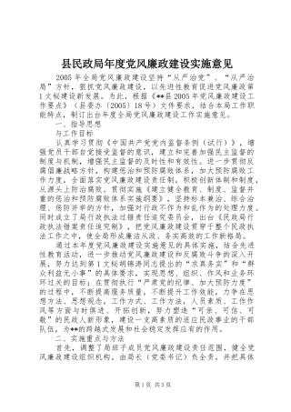 县民政局年度党风廉政建设实施意见