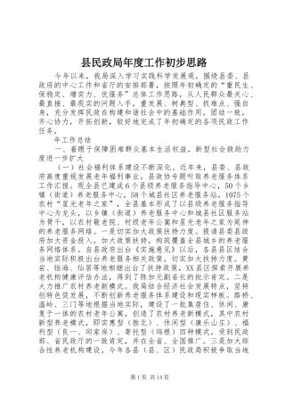 县民政局年度工作初步思路