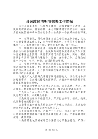县民政局清明节部署工作简报