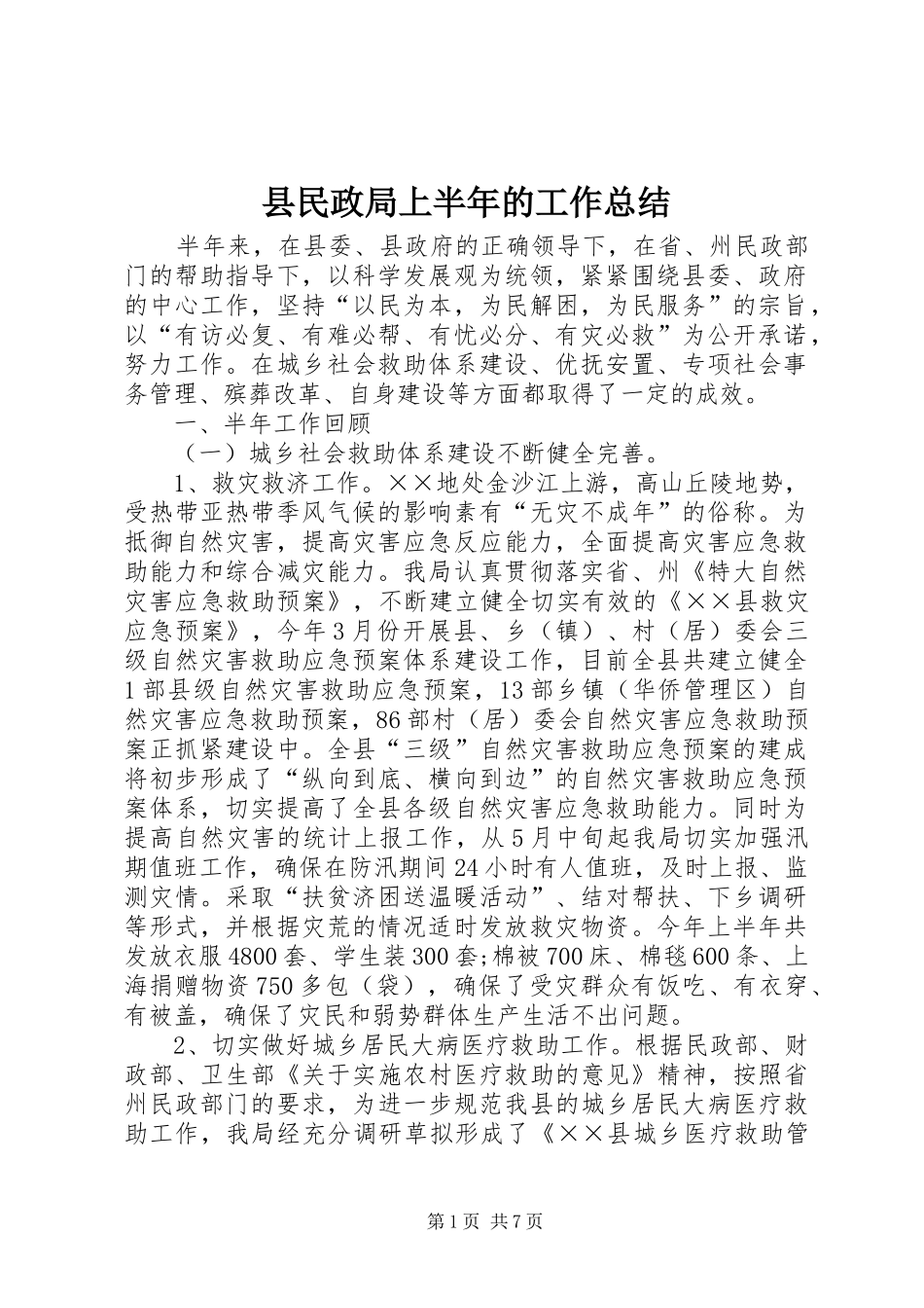 县民政局上半年的工作总结_第1页