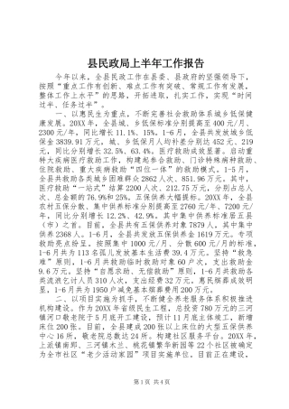 县民政局上半年工作报告