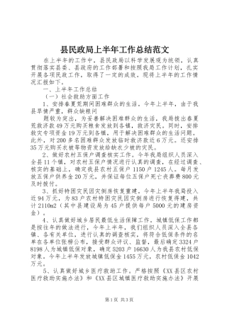 县民政局上半年工作总结范文