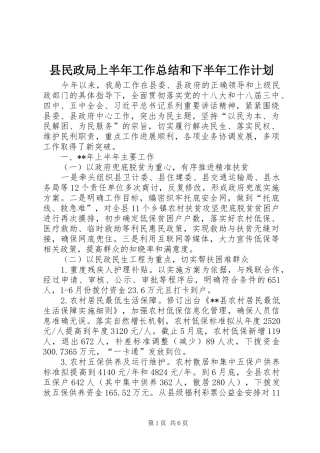 县民政局上半年工作总结和下半年工作计划