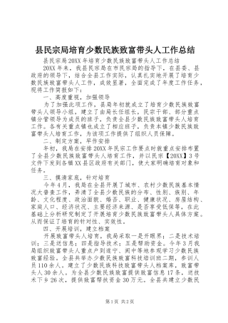 县民宗局培育少数民族致富带头人工作总结