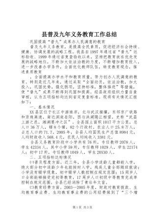 县普及九年义务教育工作总结