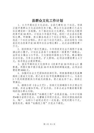 县群众文化工作计划