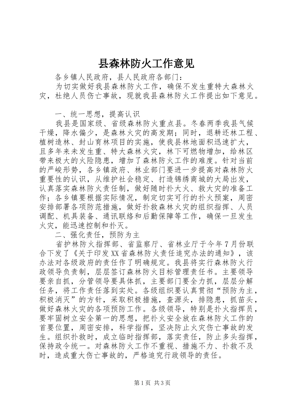 县森林防火工作意见_第1页
