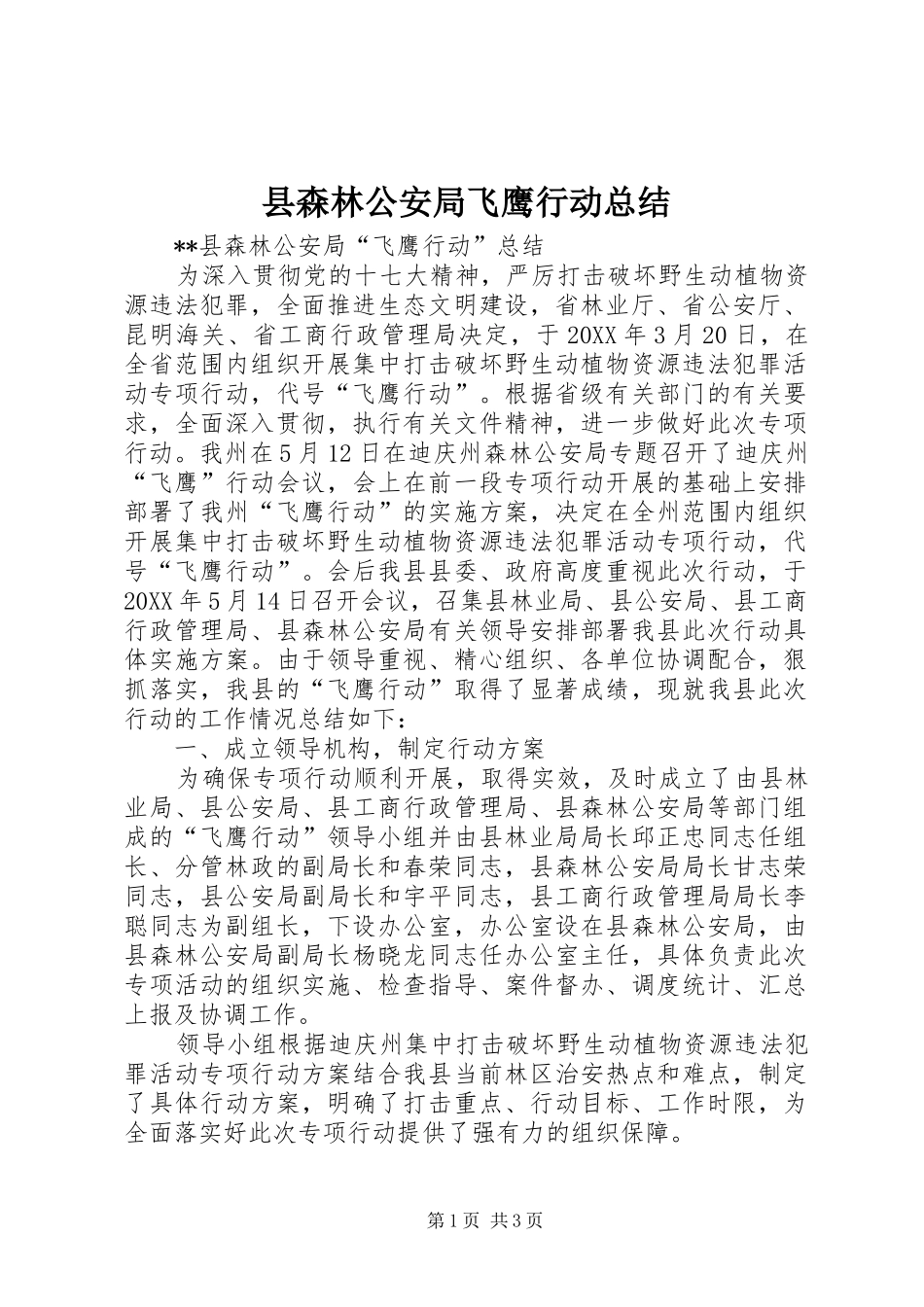 县森林公安局飞鹰行动总结_第1页
