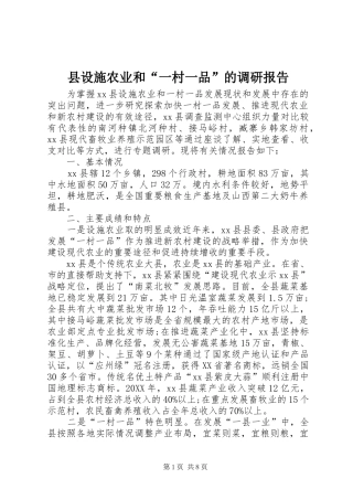 县设施农业和一村一品的调研报告