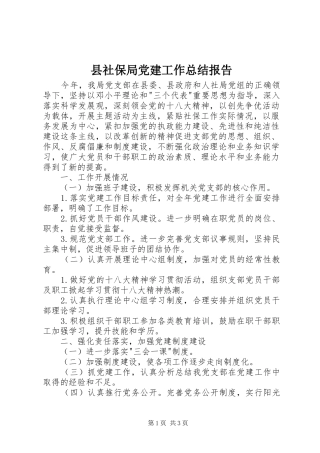 县社保局党建工作总结报告